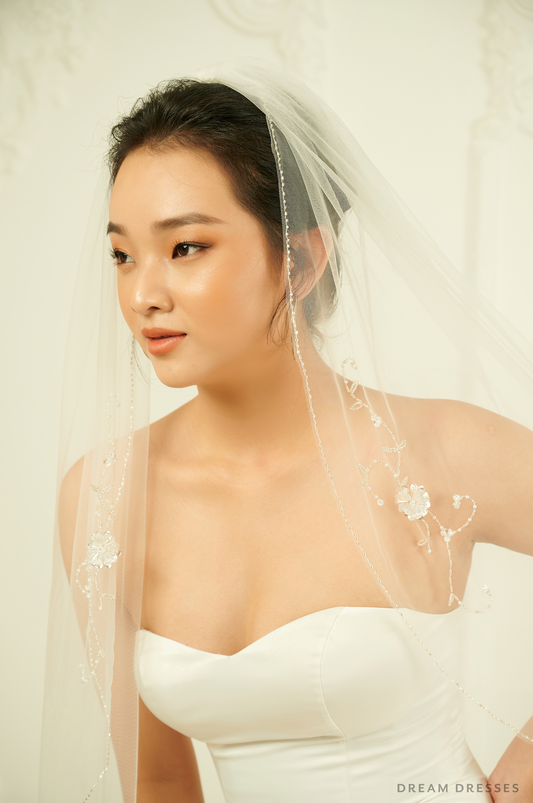 Embellished Fingertip Veil (#Noemi) - Dream Dresses by P.M.N.