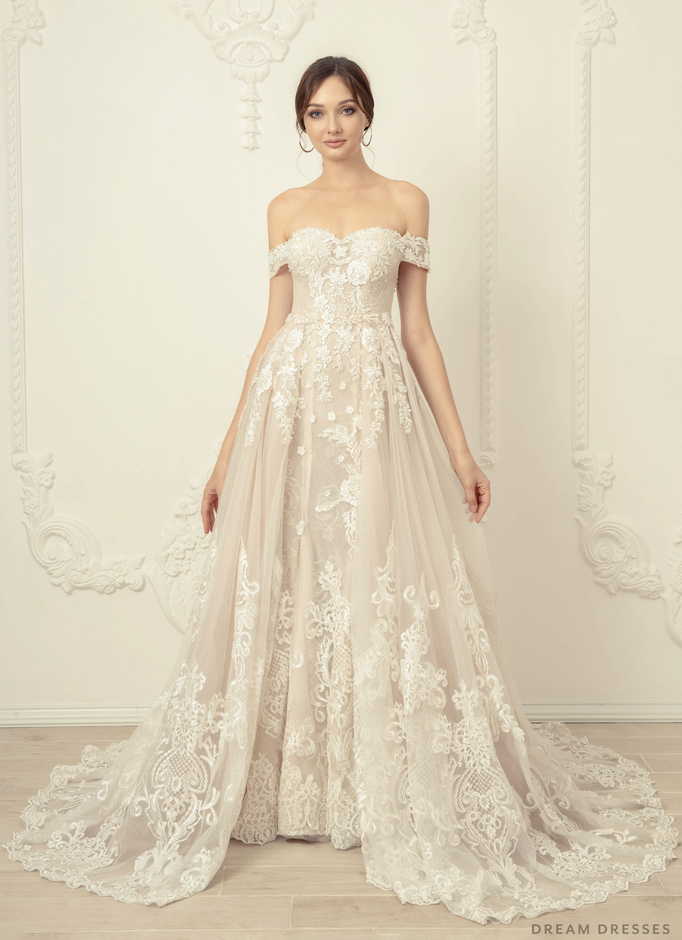 Lace Wedding Dress with Detachable Overskirt (#Ahney) - Dream Dresses by P.M.N.