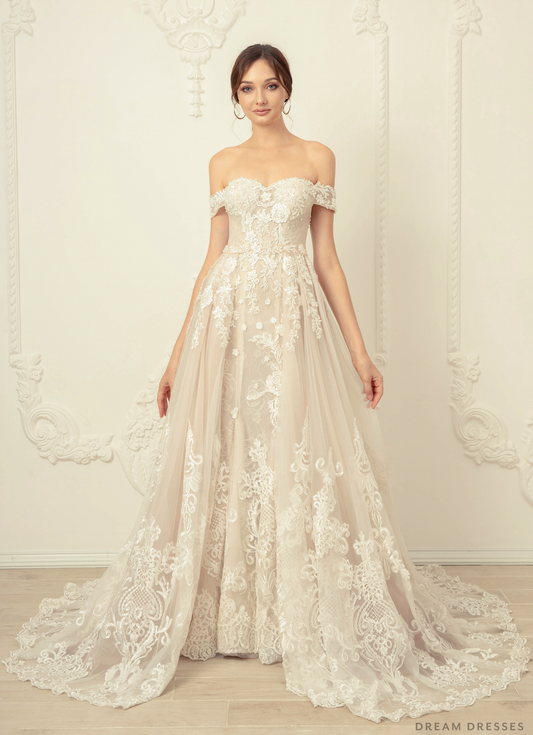 Lace Wedding Dress with Detachable Overskirt (#Ahney) - Dream Dresses by P.M.N.
