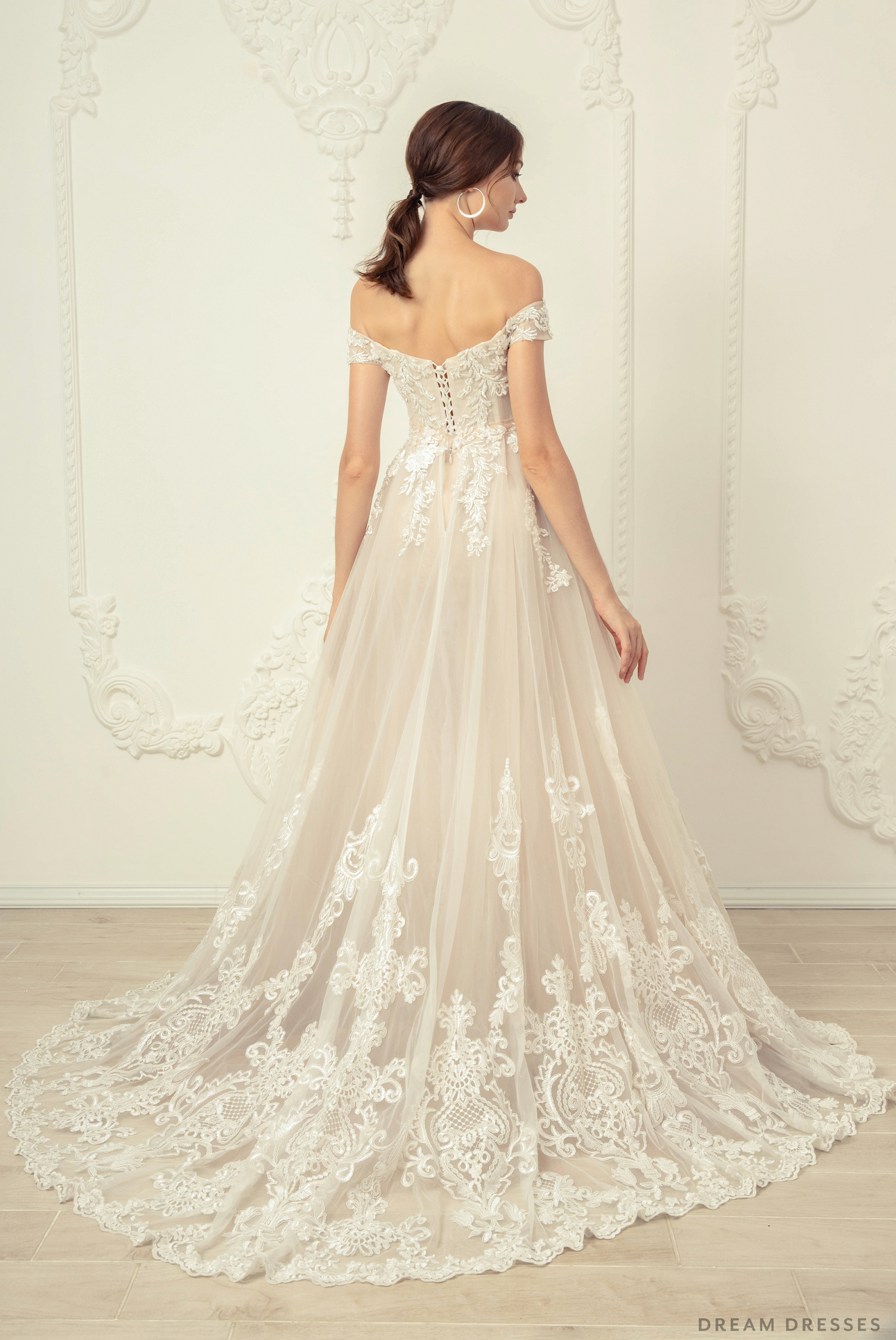 Lace Wedding Dress with Detachable Overskirt (#Ahney)