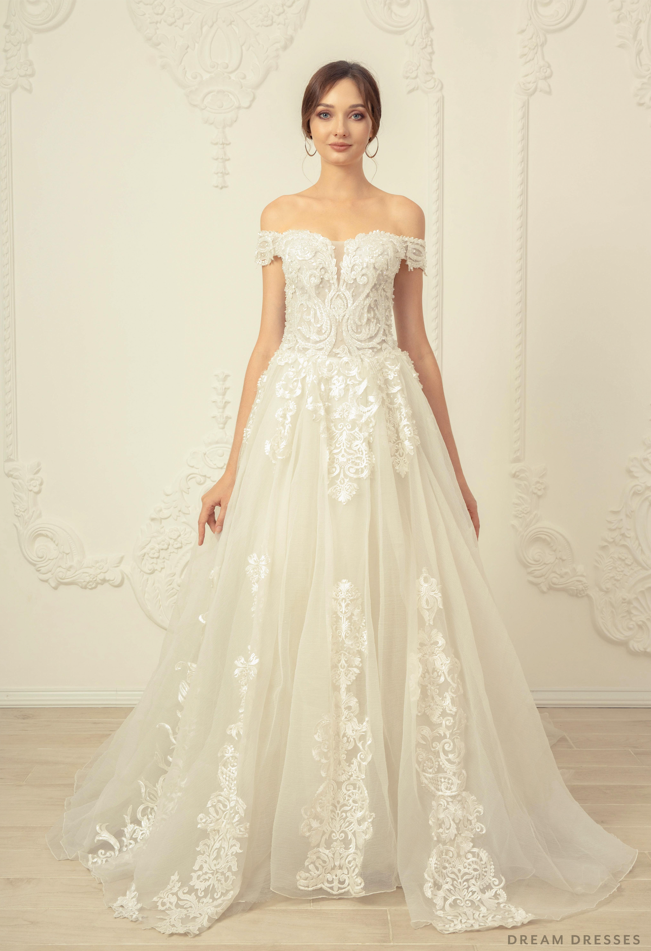 Off Shoulder A-line Wedding Dress (#Analia) - Dream Dresses by P.M.N.