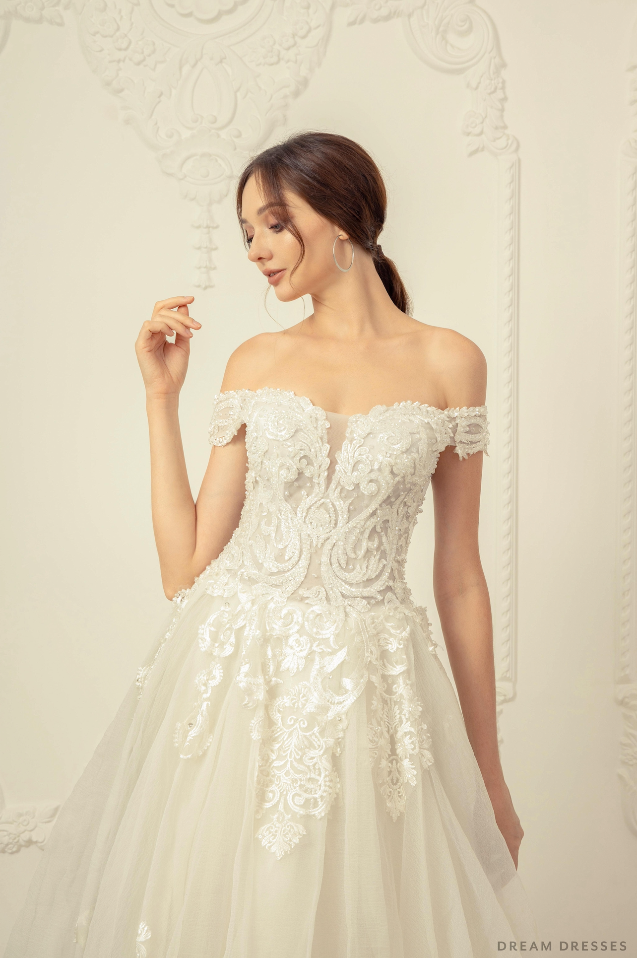 Off Shoulder A-line Wedding Dress (#Analia) - Dream Dresses by P.M.N.