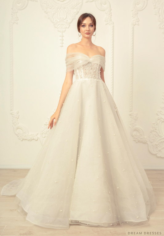 Off The Shoulder Ball Gown Wedding Dress (#Letizia) - Dream Dresses by P.M.N.