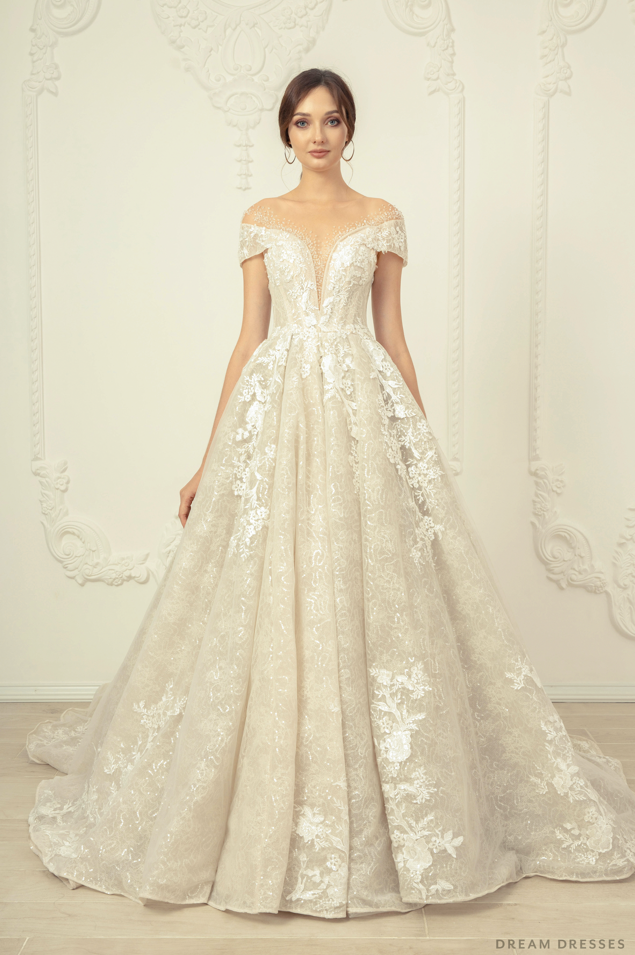 Illusion Neckline Ball Gown Wedding Dress (#VENEZIA) - Dream Dresses by P.M.N.