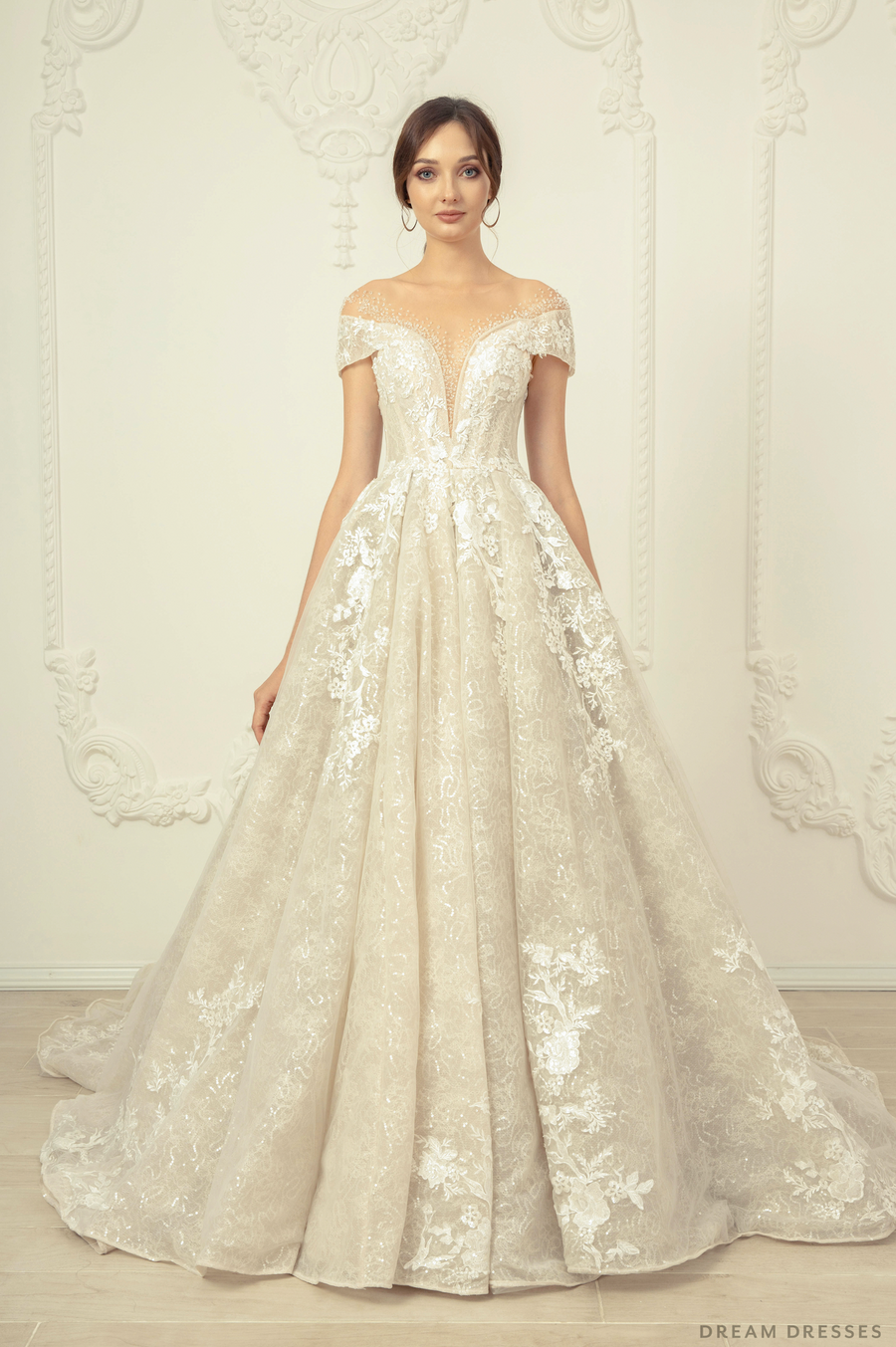 Illusion Neckline Ball Gown Wedding Dress (#VENEZIA) - Dream Dresses by P.M.N.
