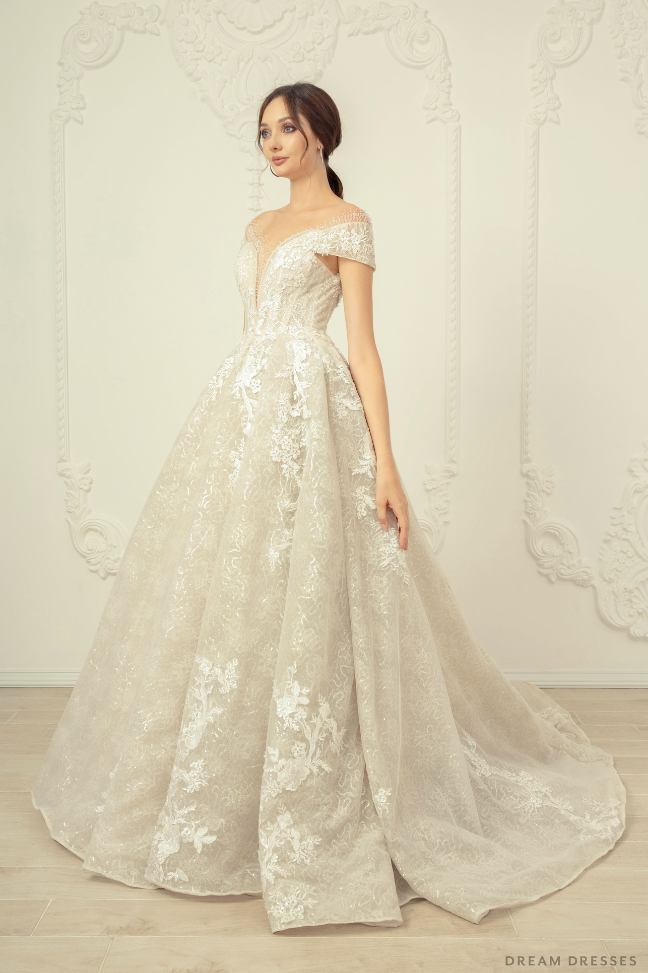 Illusion Neckline Ball Gown Wedding Dress (#VENEZIA) - Dream Dresses by P.M.N.