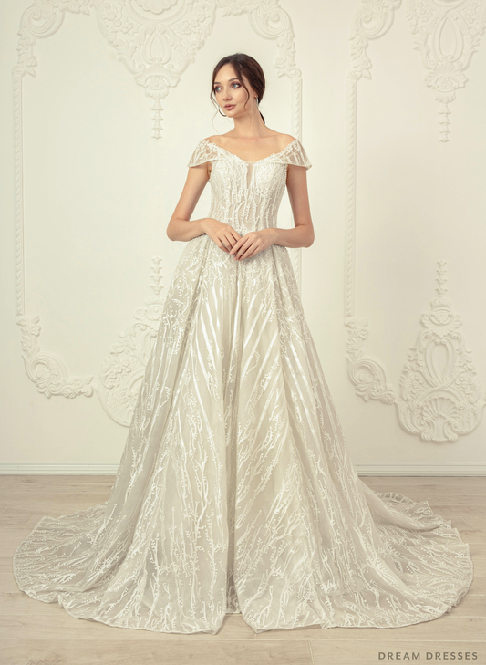 Lace Off Shoulder Wedding Dress (#Amadea) - Dream Dresses by P.M.N.