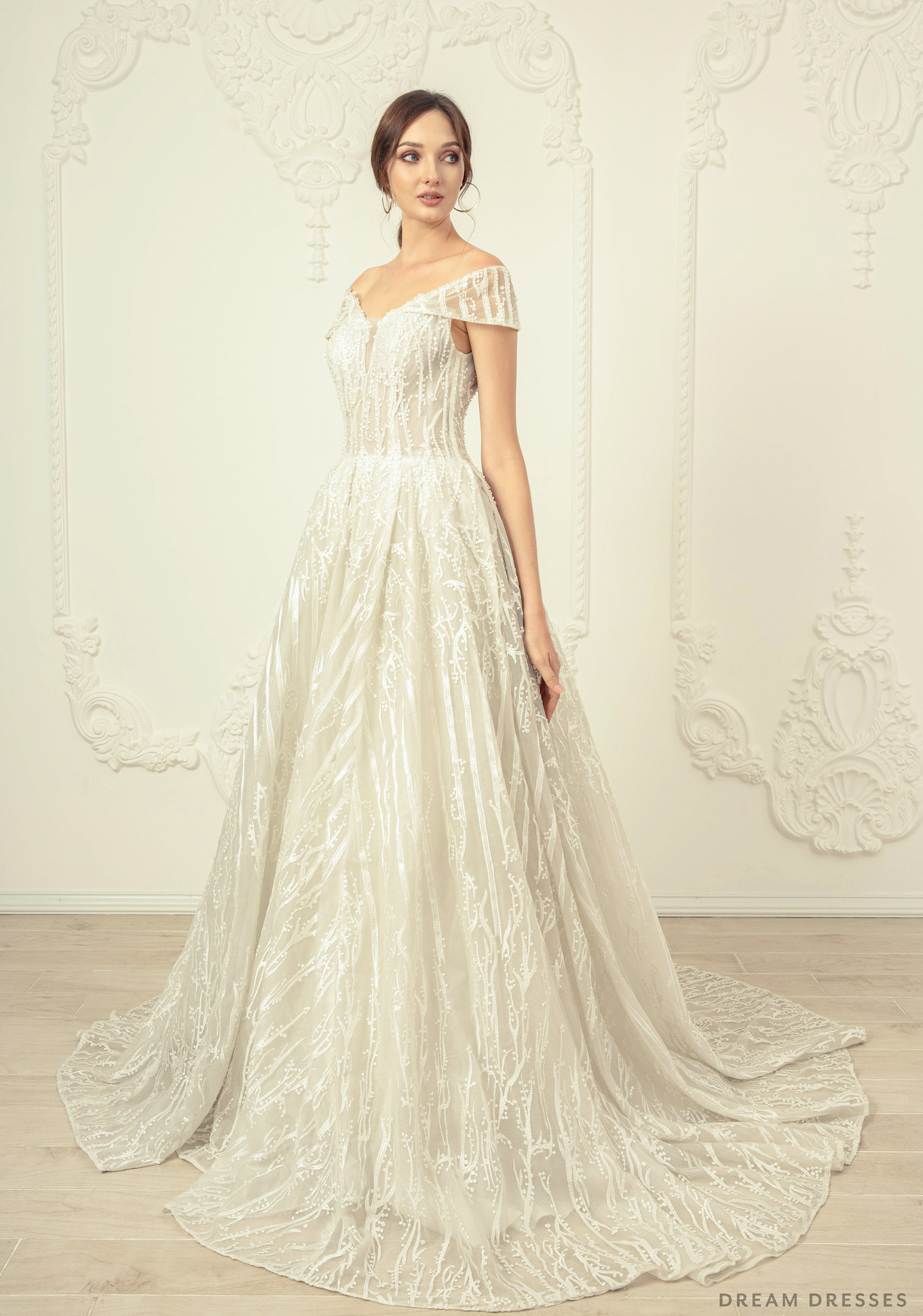 Lace Off Shoulder Wedding Dress (#Amadea) - Dream Dresses by P.M.N.