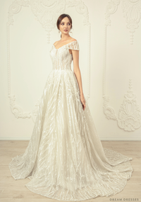 Lace Off Shoulder Wedding Dress (#Amadea) - Dream Dresses by P.M.N.