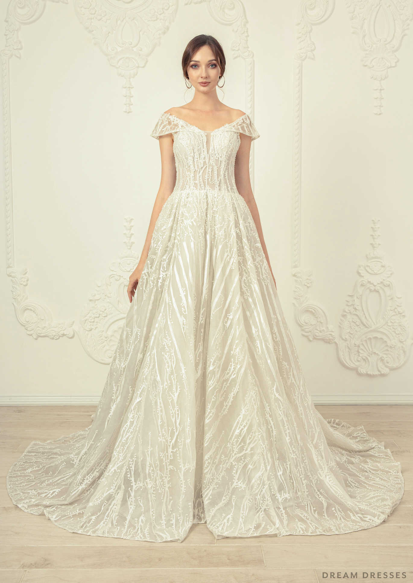 Lace Off Shoulder Wedding Dress (#Amadea) - Dream Dresses by P.M.N.