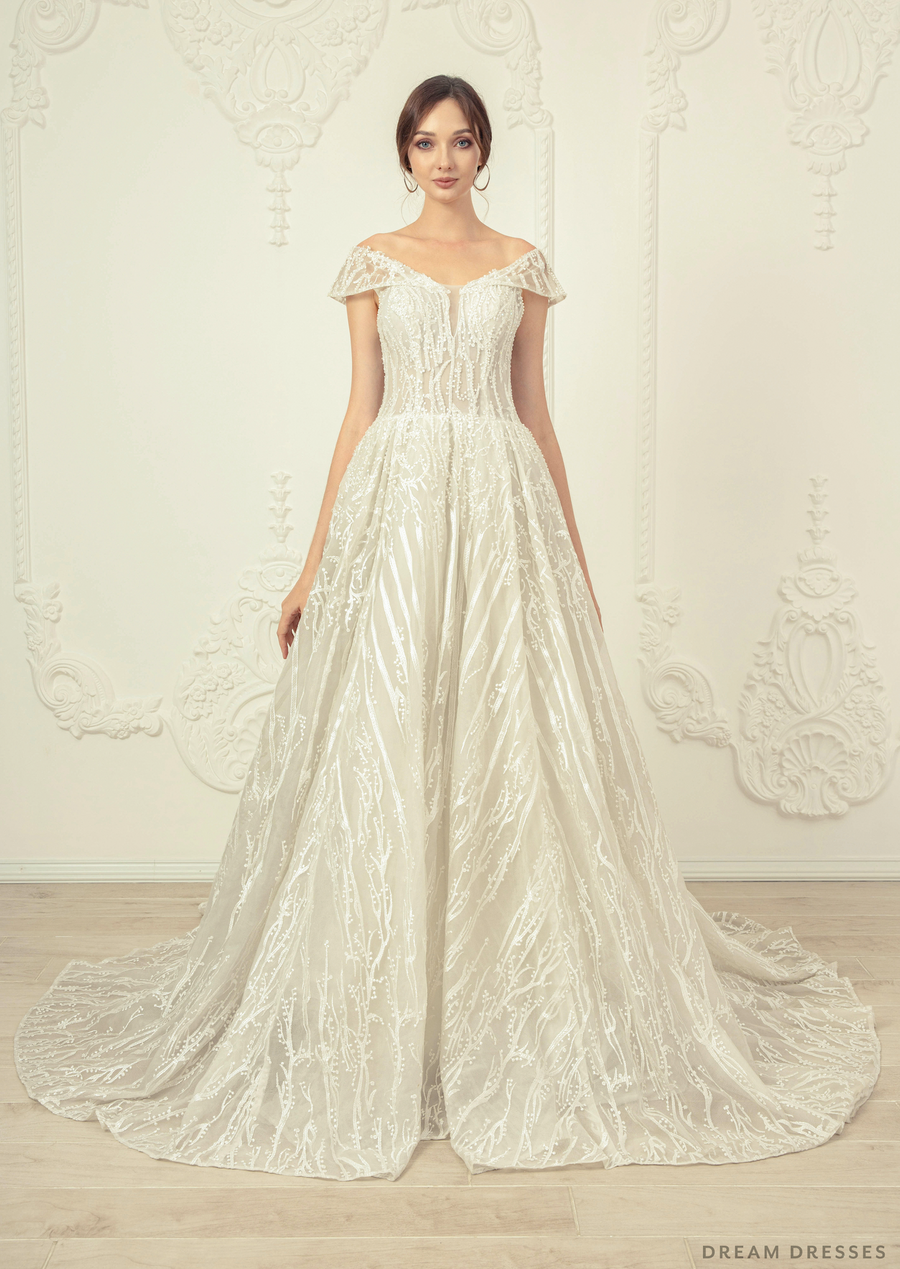 Lace Off Shoulder Wedding Dress (#Amadea) - Dream Dresses by P.M.N.