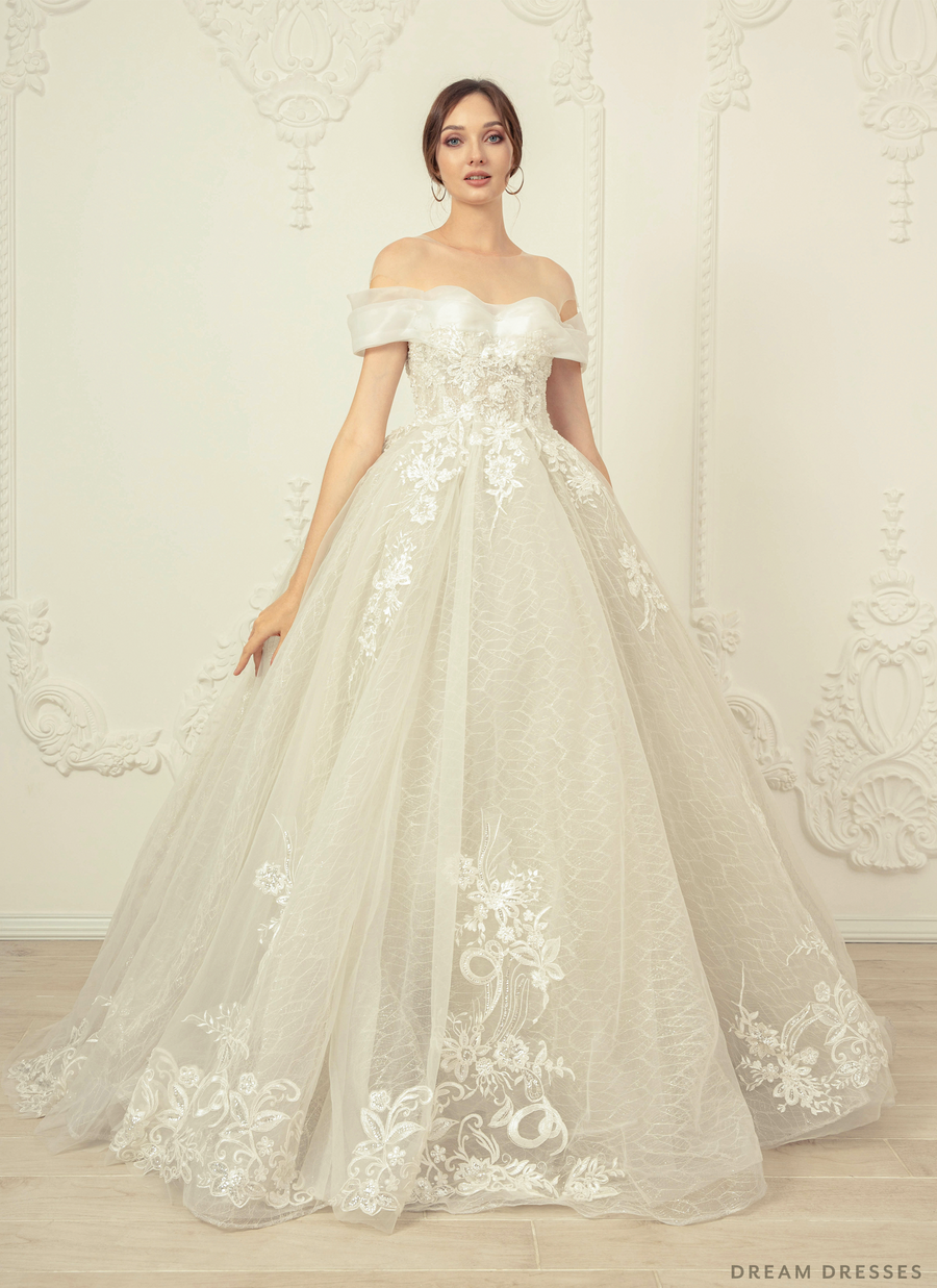 Off Shoulder Ball Gown Wedding Dress (#Donata) - Dream Dresses by P.M.N.