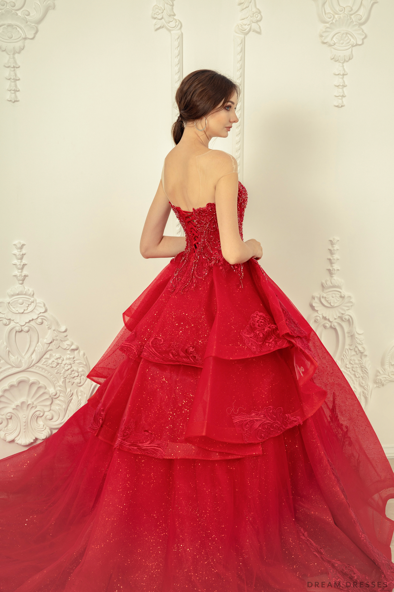 Modest Red Wedding Gowns with Long Sleeves 51012 – Viniodress
