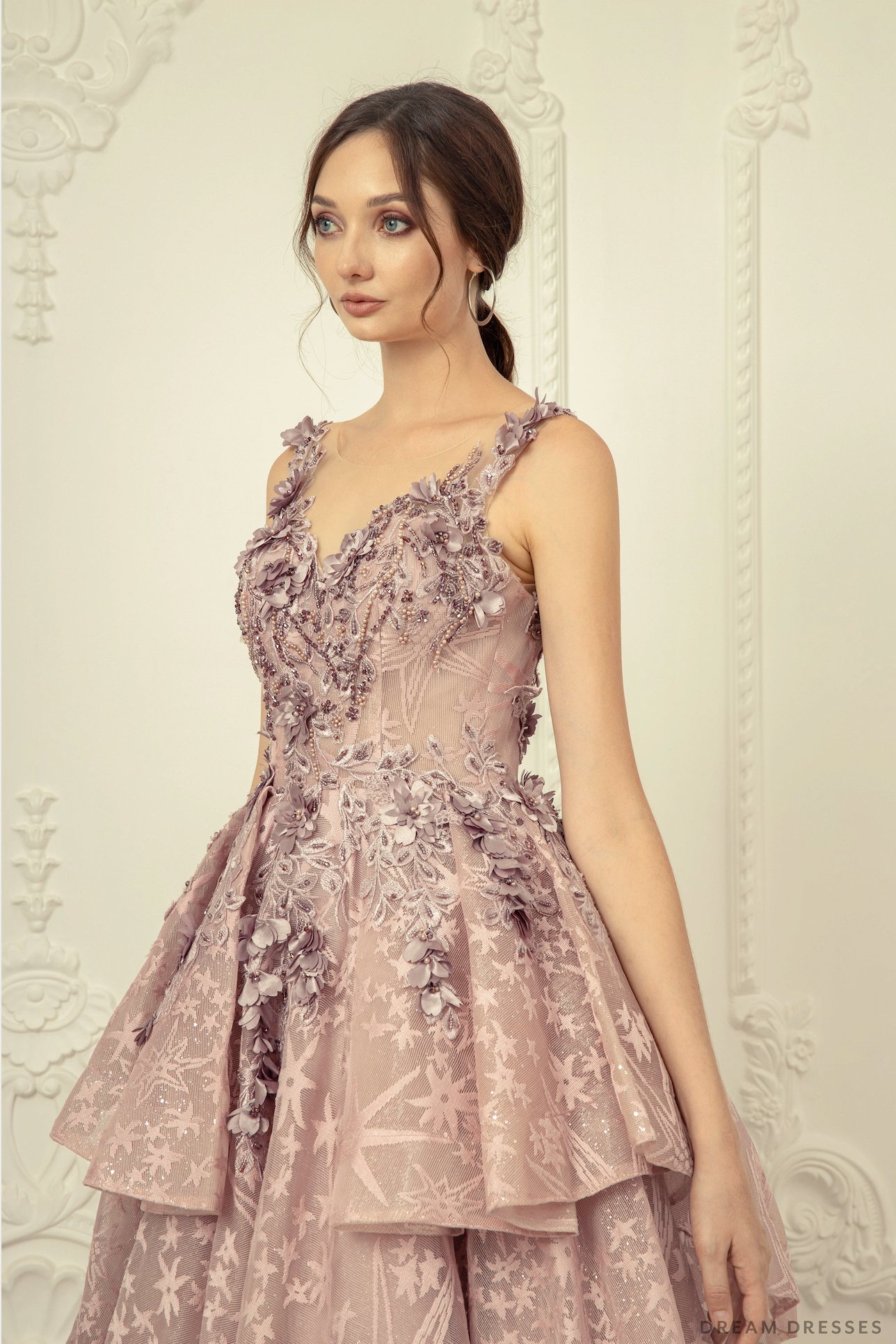 DreamDress By PMN Beronia A-Line Wedding Dress Gown V-Neck Illusion Keyhole Back Floral Embellised Beaded Lace Corset Bodice Chapel