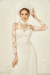 White Ao Dai Hat | Vietnamese Bridal Hat (#LIA) - Dream Dresses by P.M.N.