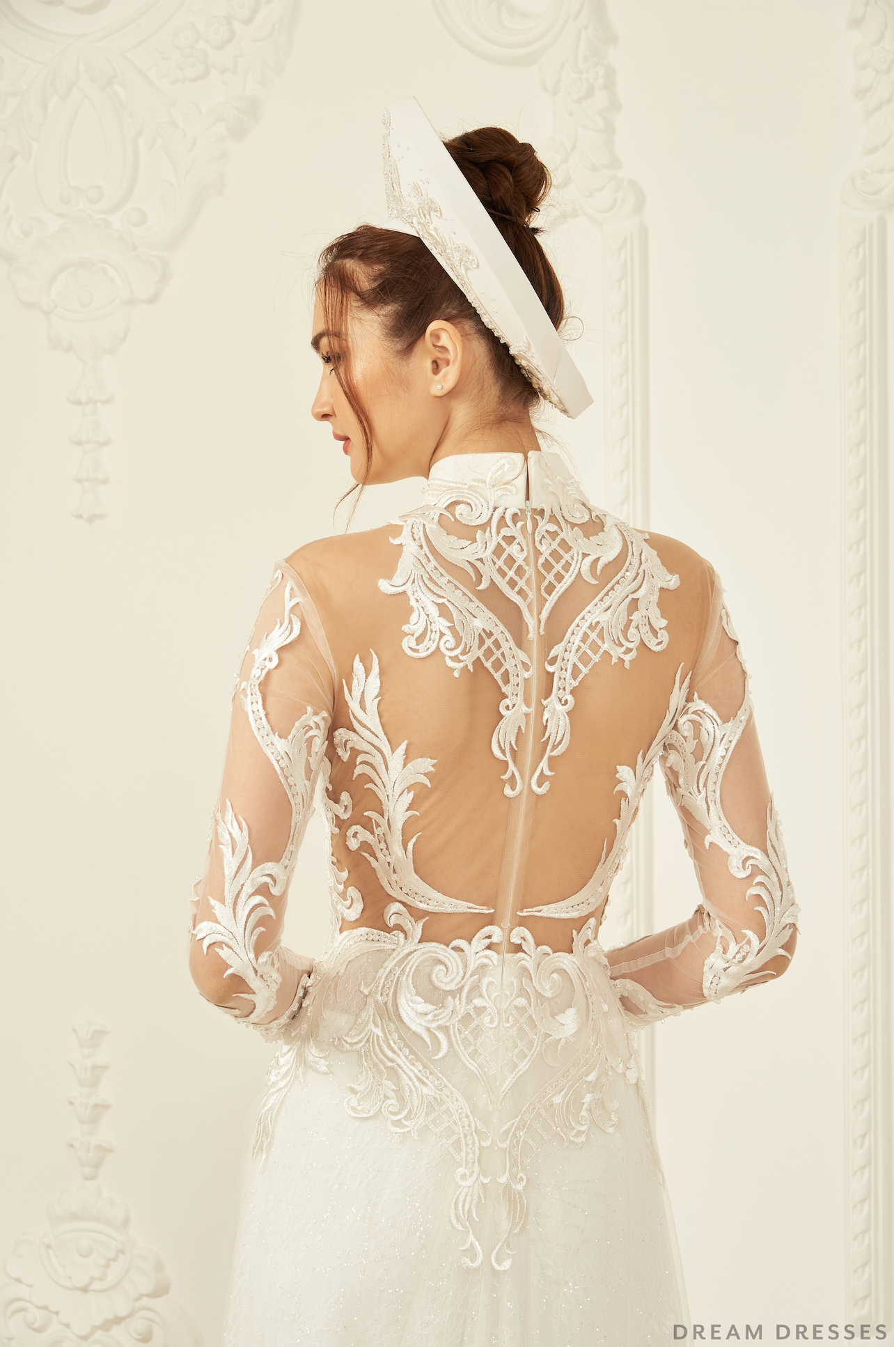 White Ao Dai Hat | Vietnamese Bridal Hat (#LIA) - Dream Dresses by P.M.N.
