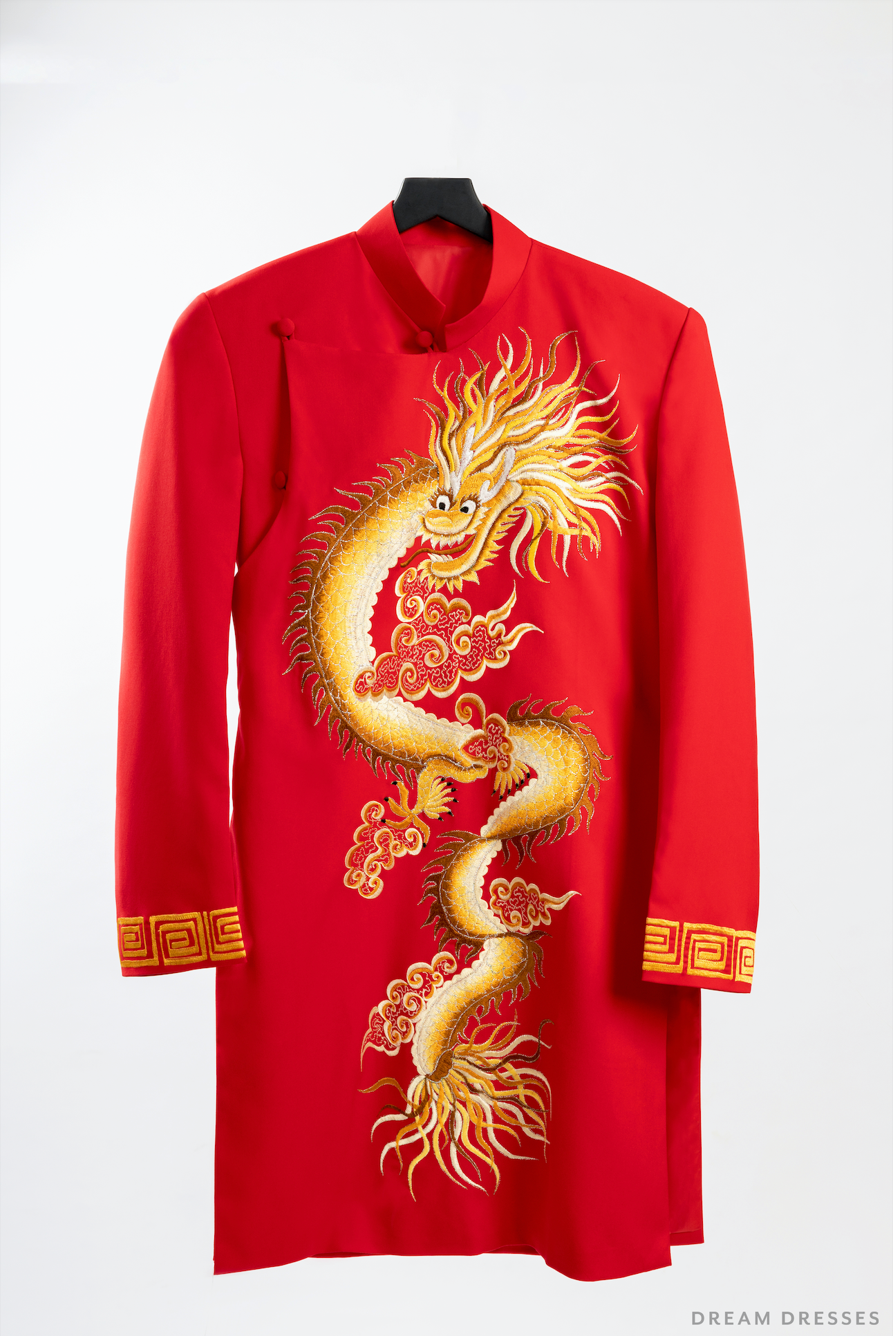 Red and Gold Groom Jacket with Dragon Embroidery| Vietnamese Groom Ao Dai  (#Long)