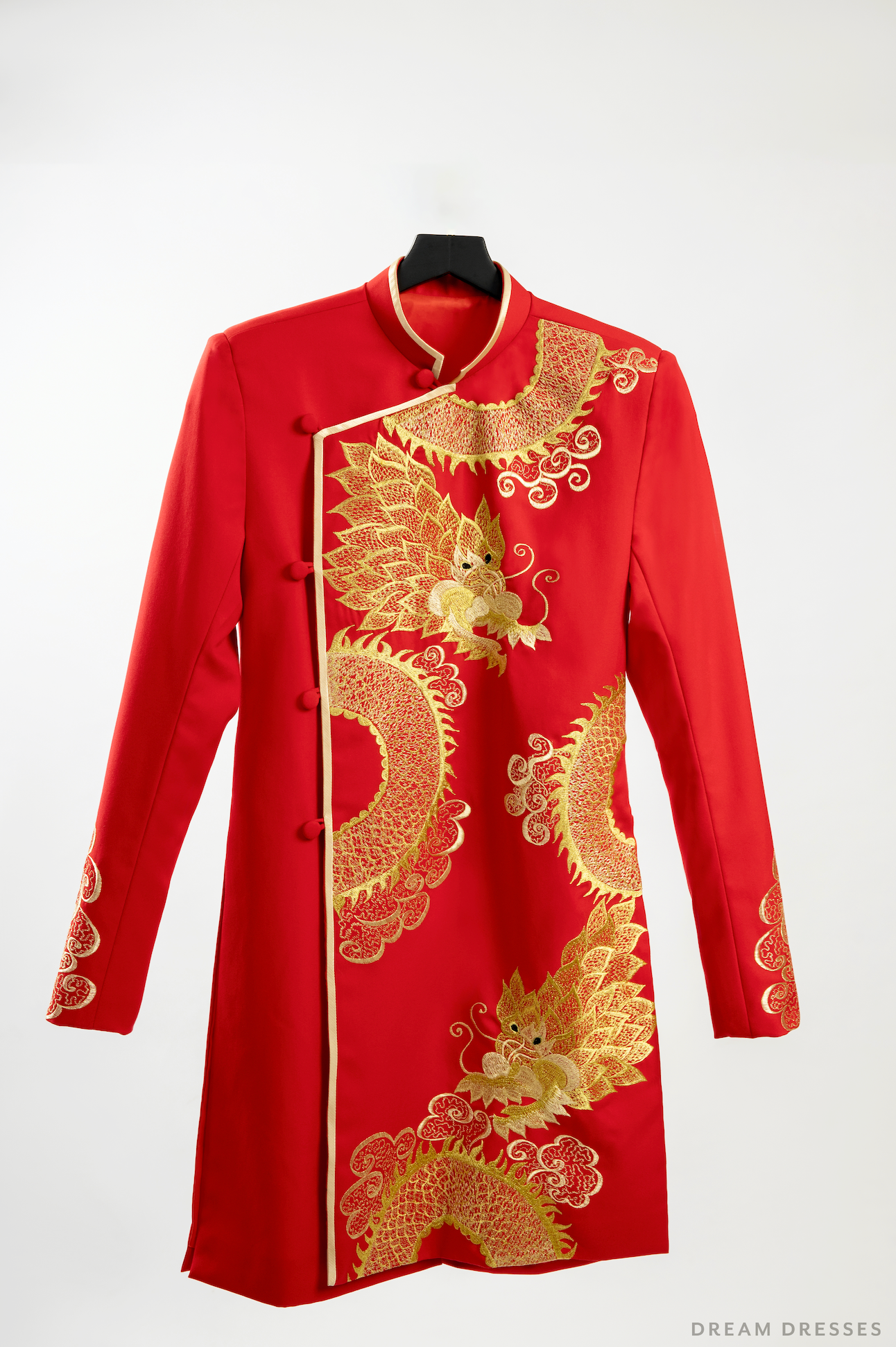 Red and Gold Groom Jacket with Dragon Embroidery| Vietnamese Groom Ao Dai  (#Ming)