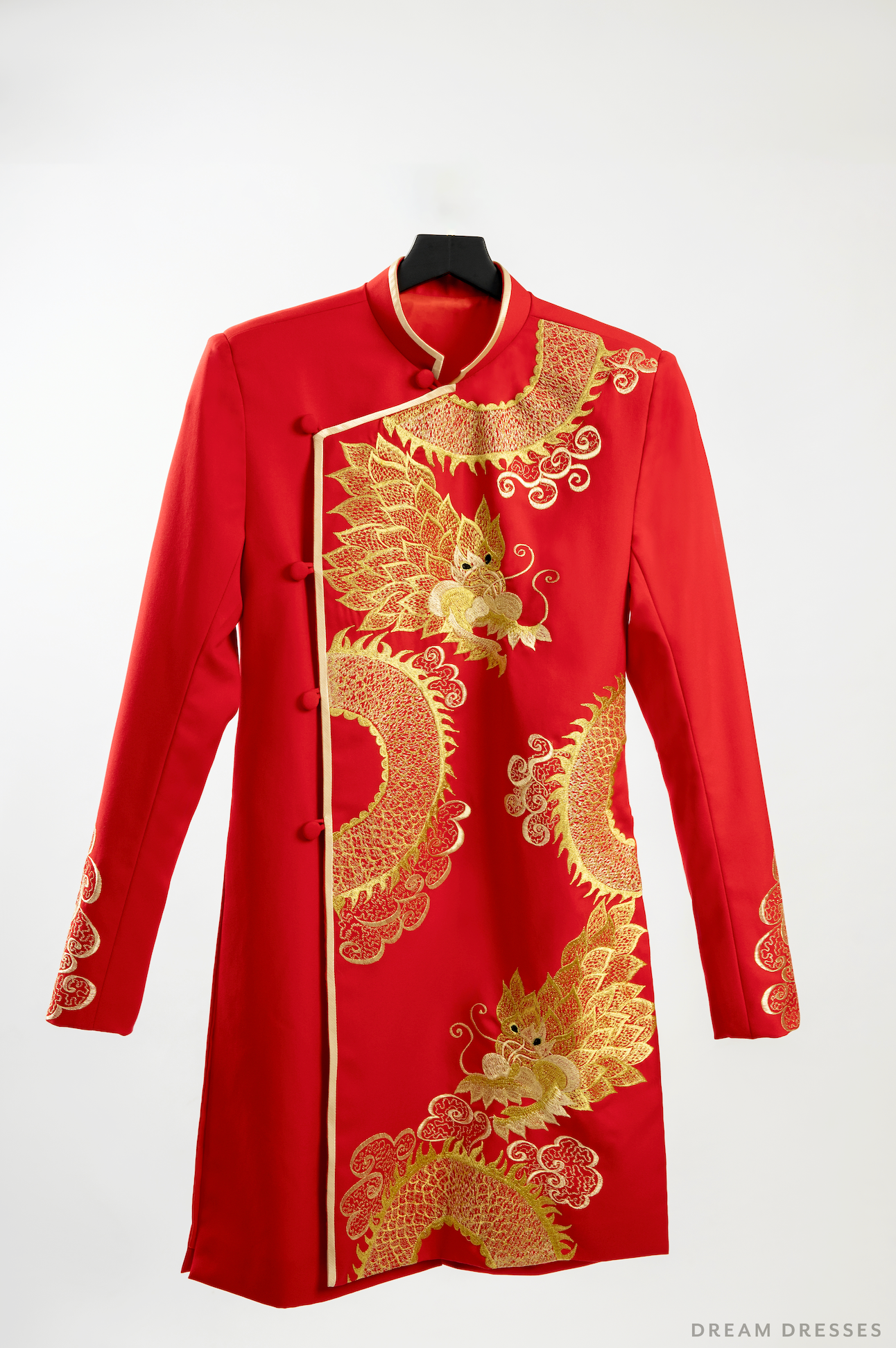 Red and Gold Groom Jacket with Dragon Embroidery| Vietnamese Groom Ao Dai  (#Ming) - Dream Dresses by P.M.N.