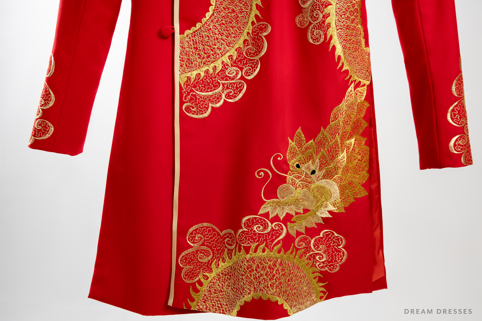 Red and Gold Groom Jacket with Dragon Embroidery| Vietnamese Groom Ao Dai  (#Ming) - Dream Dresses by P.M.N.