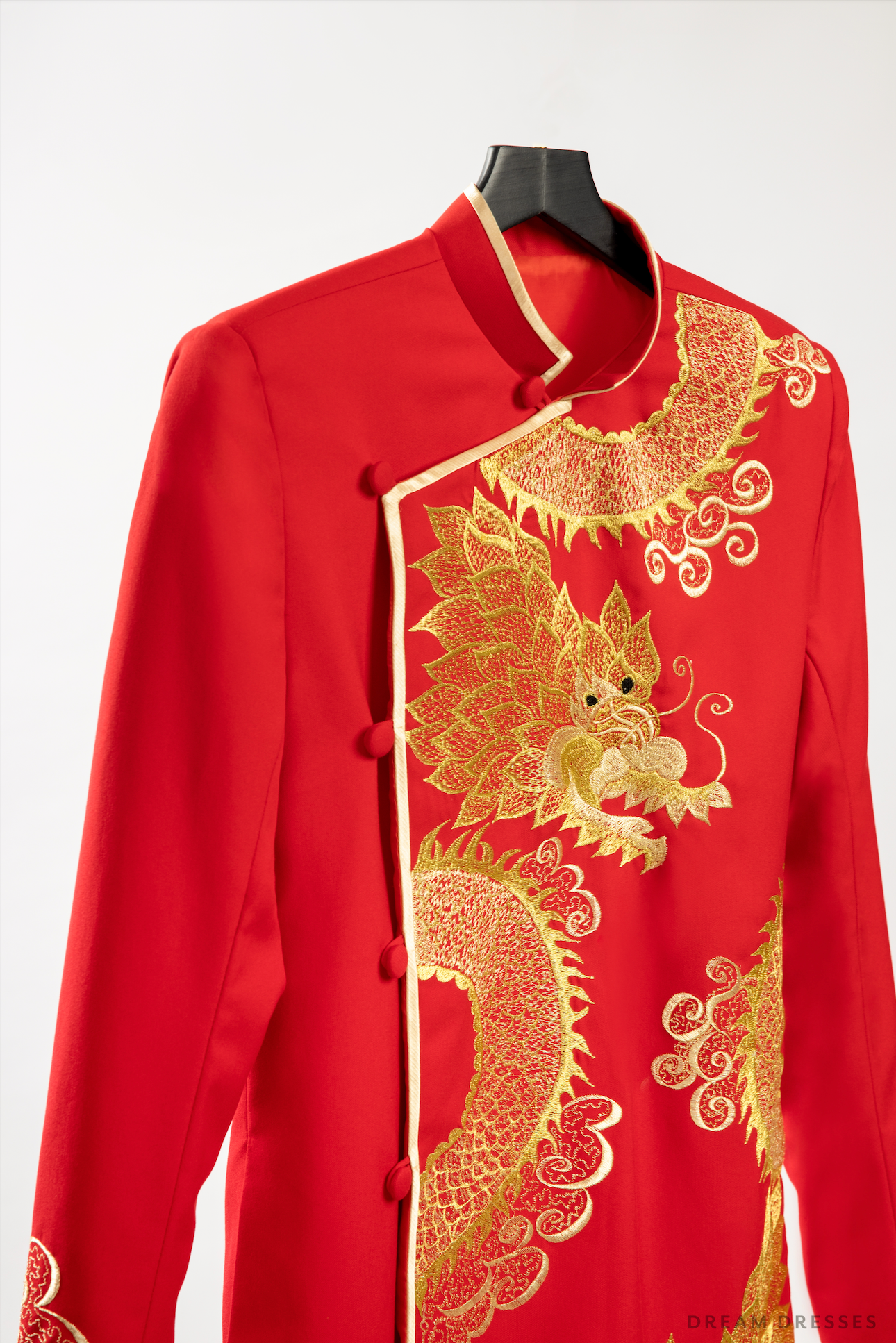 Red and Gold Groom Jacket with Dragon Embroidery| Vietnamese Groom Ao Dai  (#Ming)