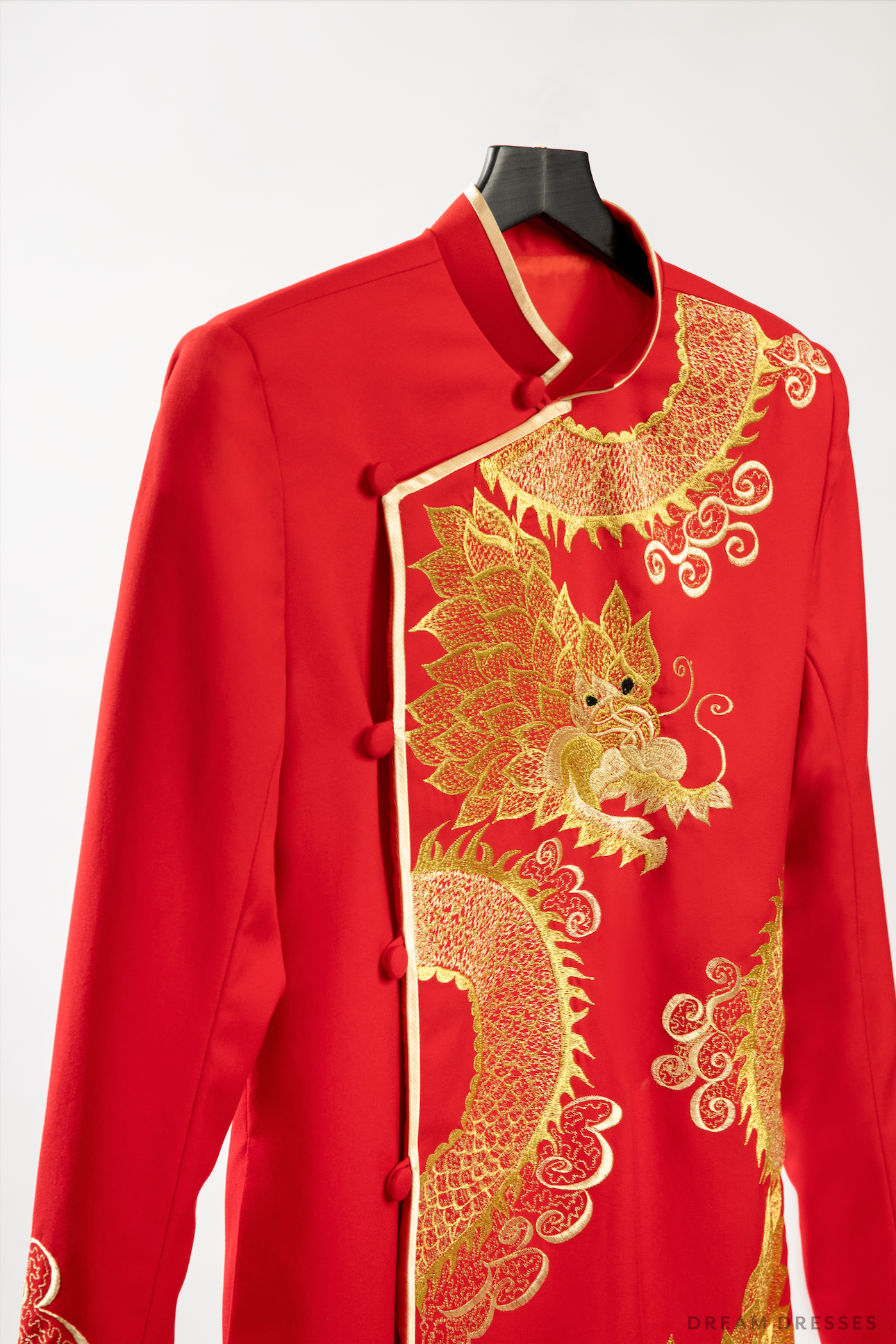 Red and Gold Groom Jacket with Dragon Embroidery| Vietnamese Groom Ao Dai  (#Ming) - Dream Dresses by P.M.N.