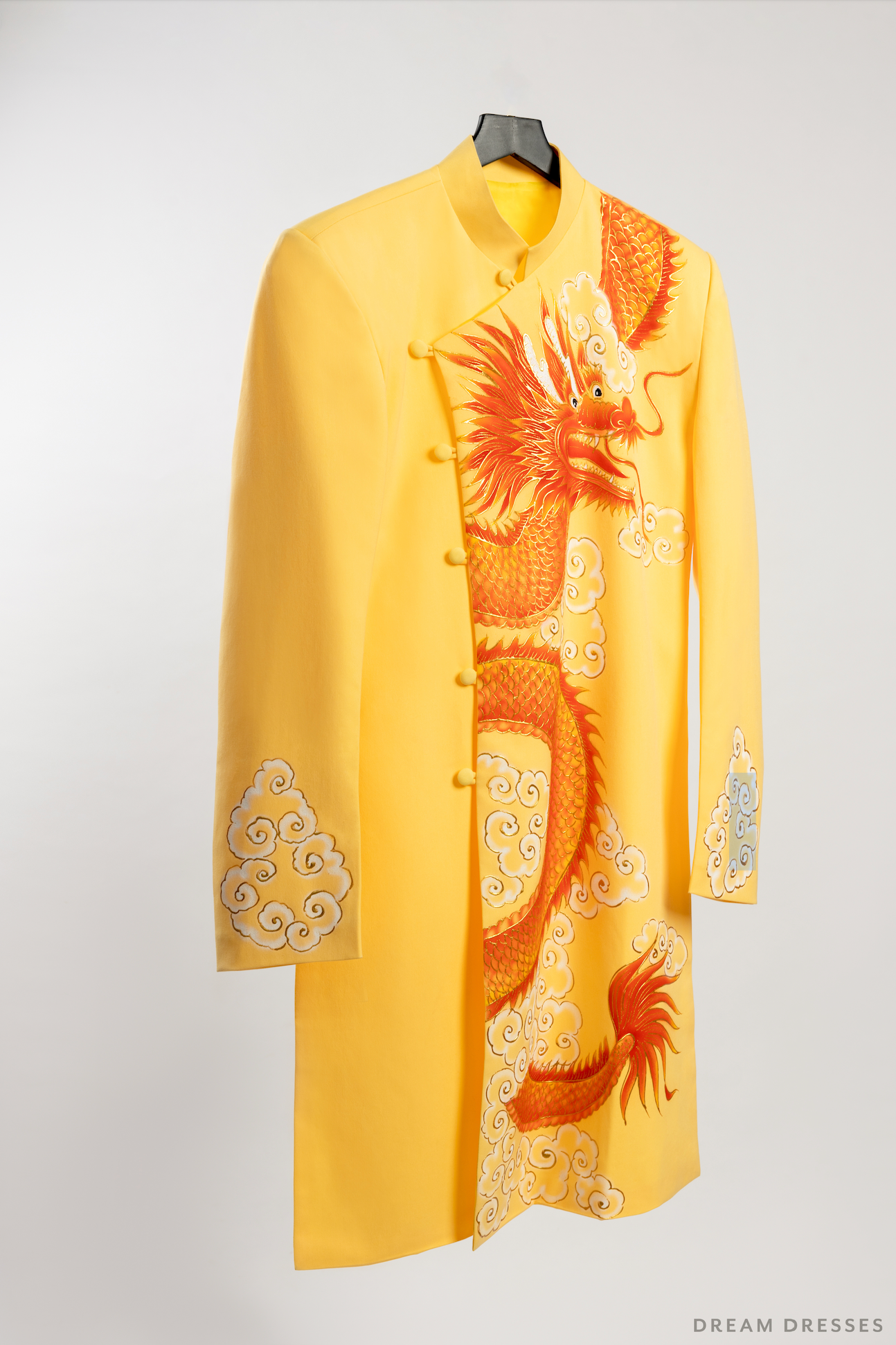 Yellow Groom Ao Dai Jacket | Hand-Painted Dragon Vietnamese Ao Dai (#An) - Dream Dresses by P.M.N.
