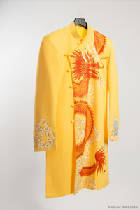 Yellow Groom Ao Dai Jacket | Hand-Painted Dragon Vietnamese Ao Dai (#An) - Dream Dresses by P.M.N.