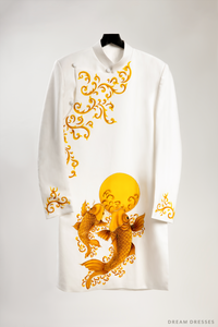 White Groom Ao Dai Jacket | Hand-Painted Vietnamese Ao Dai (#Zhen) - Dream Dresses by P.M.N.