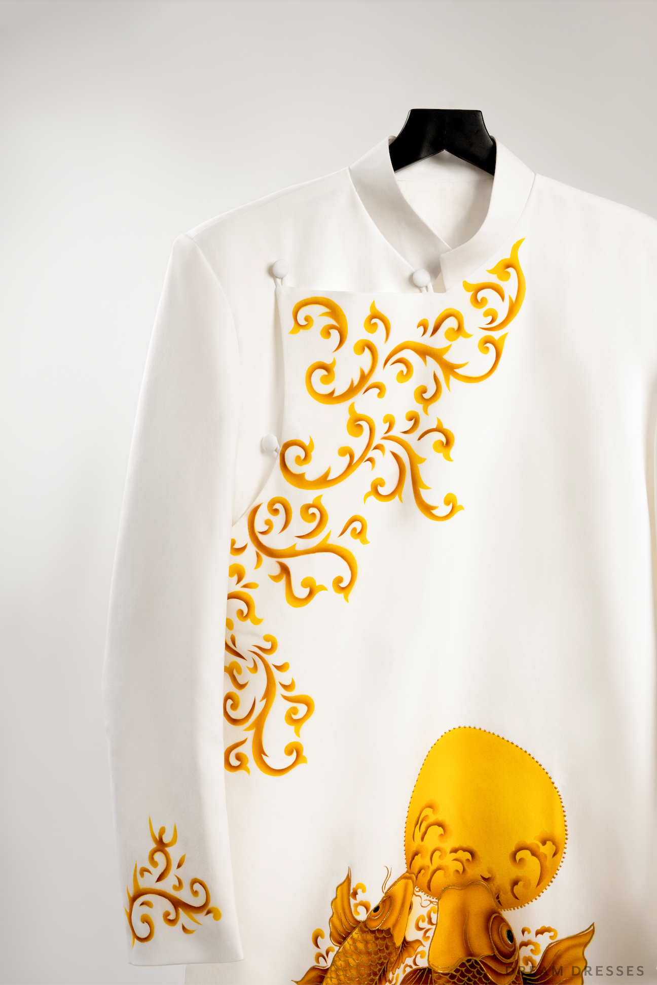 White Groom Ao Dai Jacket | Hand-Painted Vietnamese Ao Dai (#Zhen) - Dream Dresses by P.M.N.