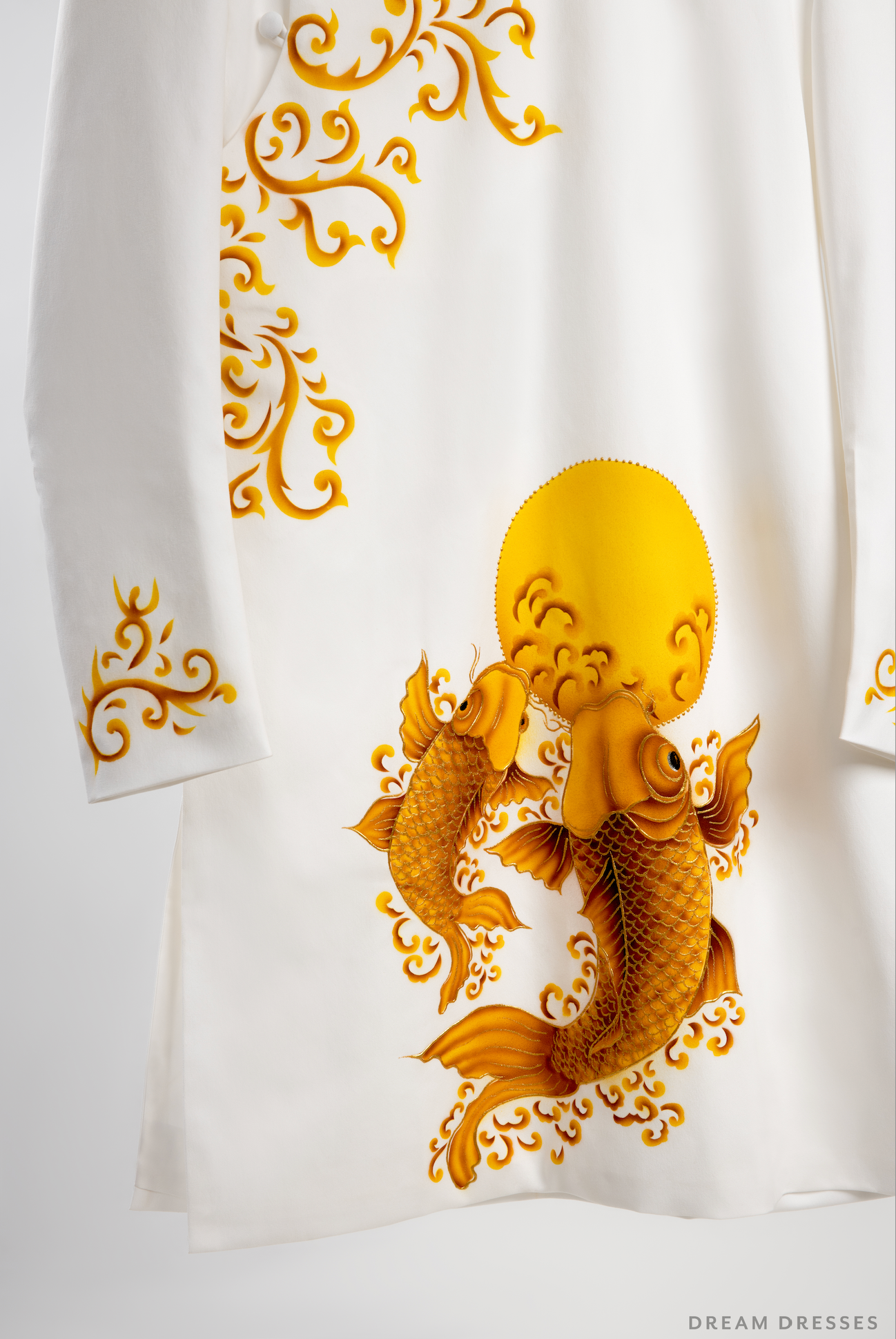 White Groom Ao Dai Jacket | Hand-Painted Vietnamese Ao Dai (#Zhen) - Dream Dresses by P.M.N.