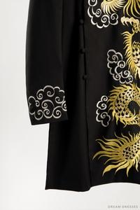 Black Groom Ao Dai Jacket with Dragon Embroidery | Vietnamese Ao Dai (#Shin) - Dream Dresses by P.M.N.