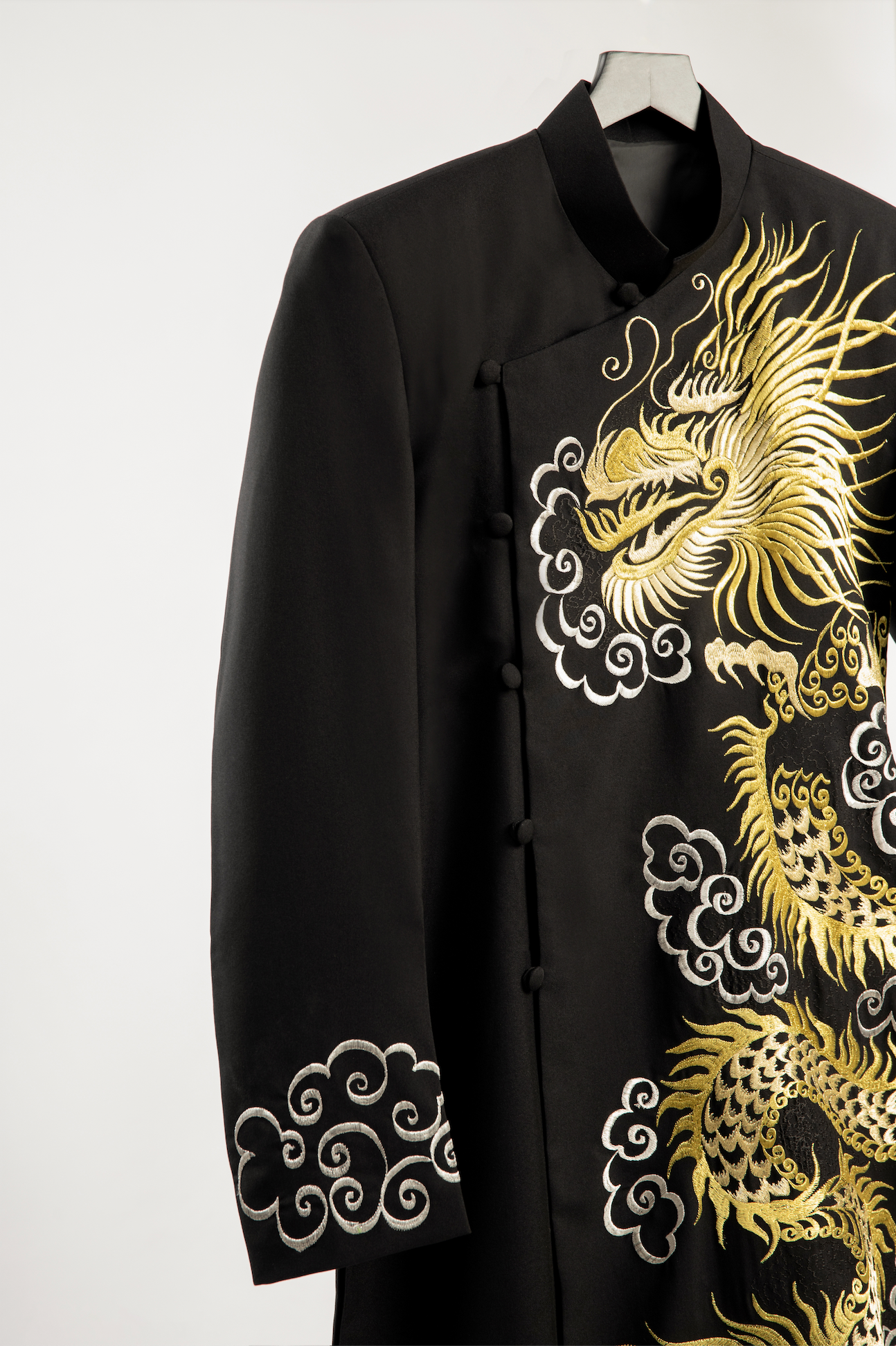 Black Groom Ao Dai Jacket with Dragon Embroidery | Vietnamese Ao Dai (#Shin) - Dream Dresses by P.M.N.
