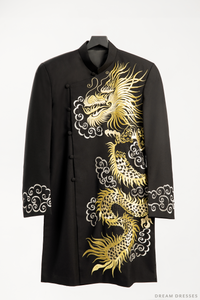 Black Groom Ao Dai Jacket with Dragon Embroidery | Vietnamese Ao Dai (#Shin) - Dream Dresses by P.M.N.