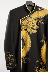 Black Groom Ao Dai Jacket | Hand-Painted Dragon Vietnamese Ao Dai (#Kwan) - Dream Dresses by P.M.N.