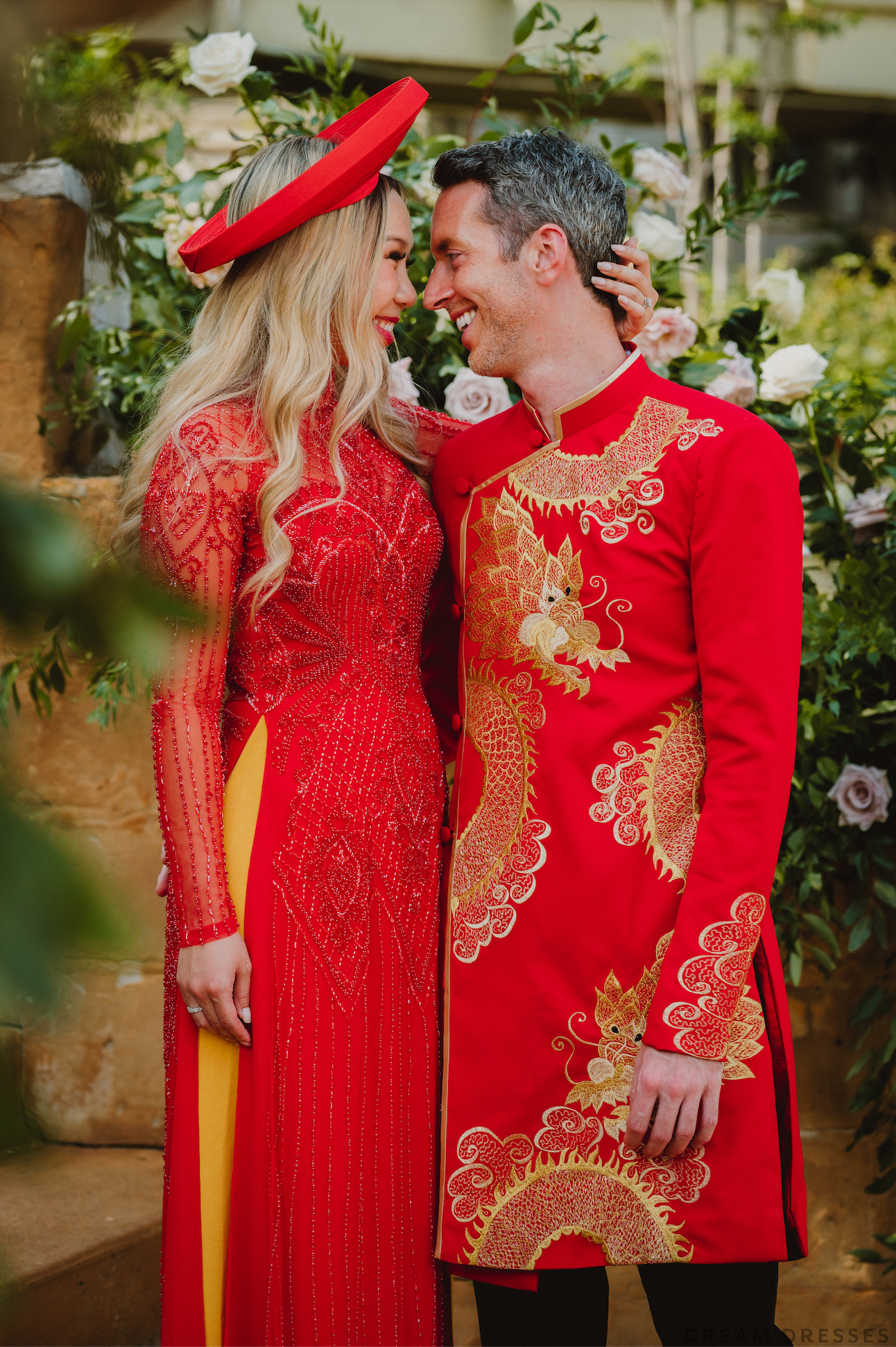 Red and Gold Groom Jacket with Dragon Embroidery| Vietnamese Groom Ao Dai  (#Ming)