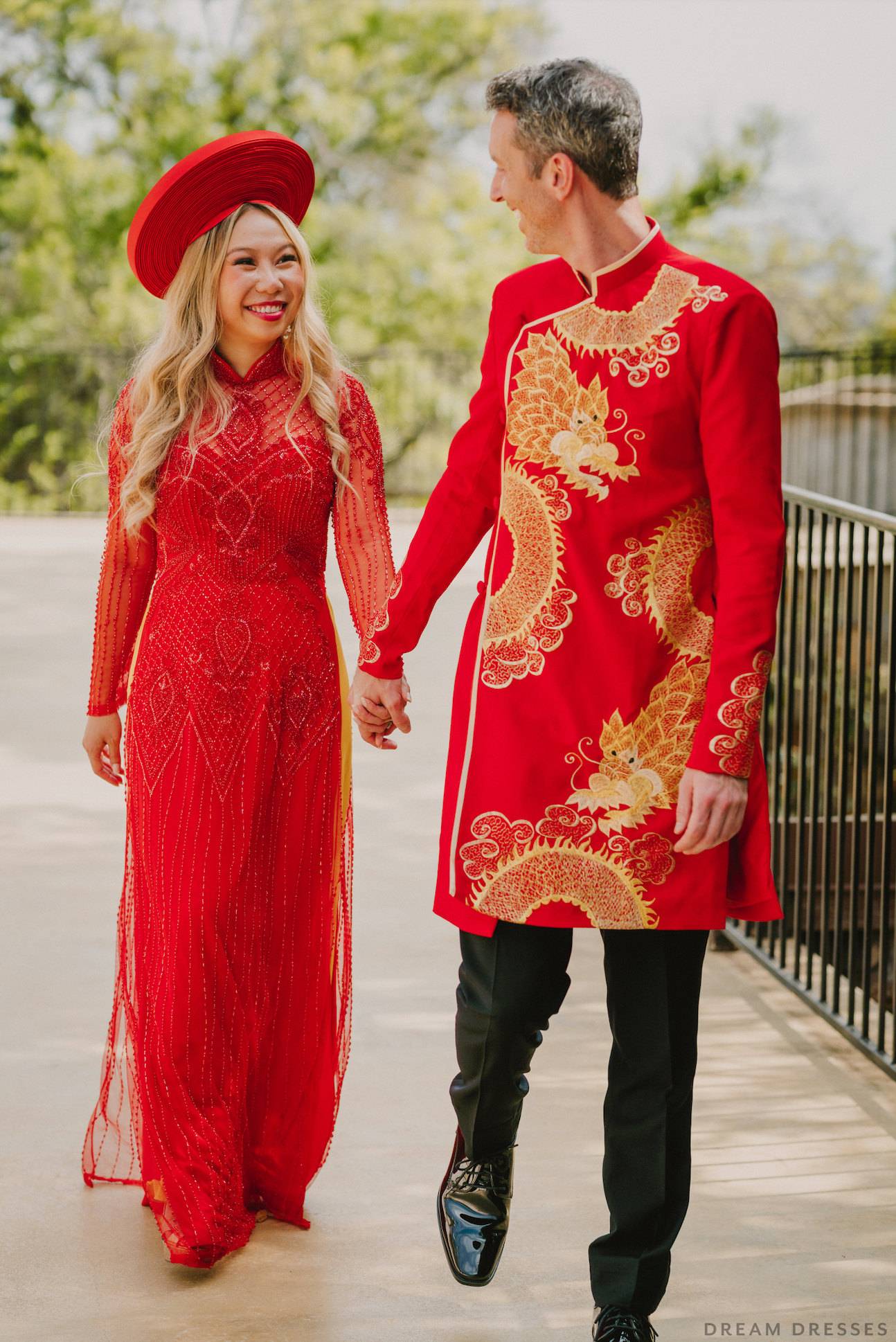 Red and Gold Groom Jacket with Dragon Embroidery| Vietnamese Groom Ao Dai  (#Ming)