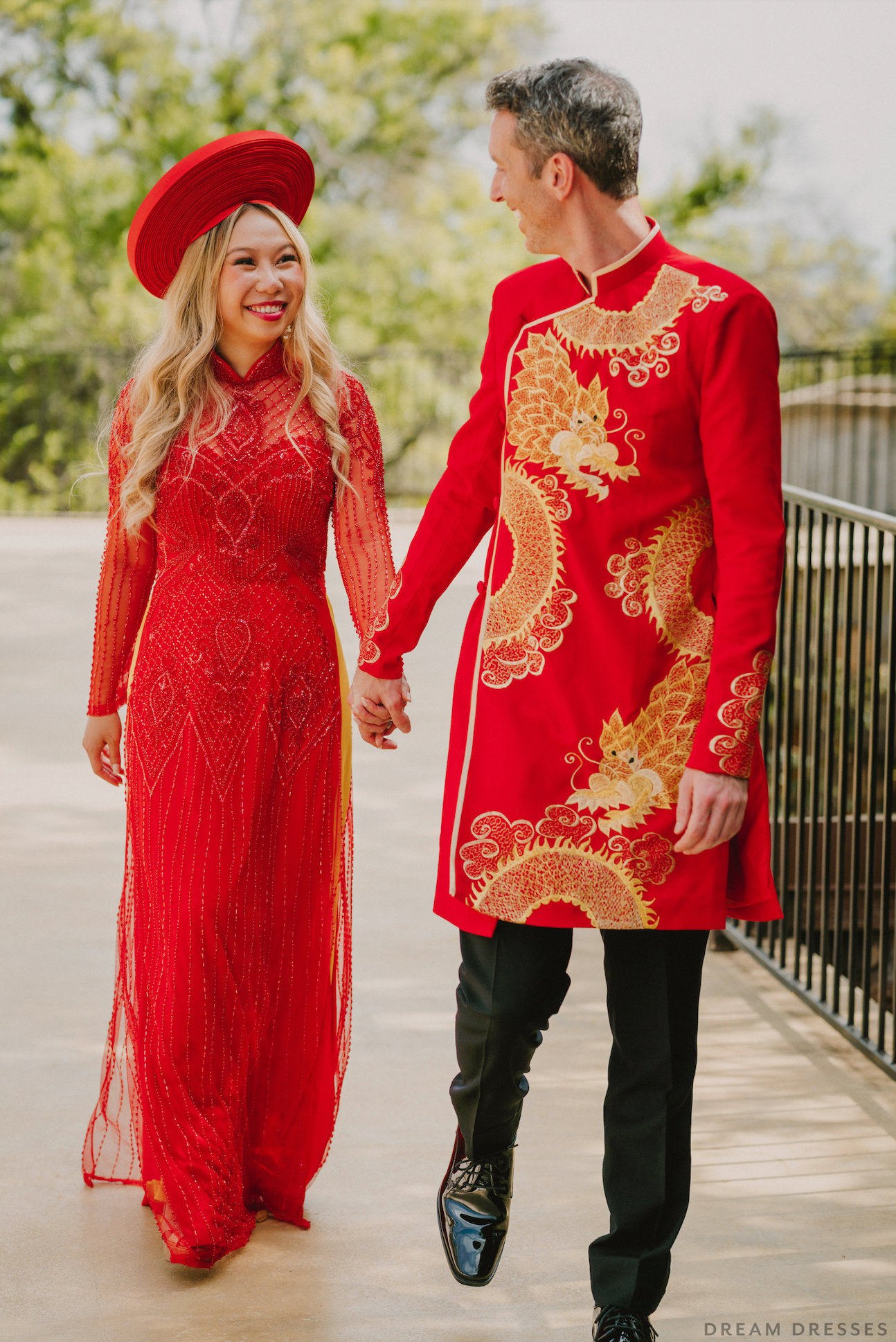 Red Bridal Ao Dai | Vietnamese Bridal Dress with Embellishments (#DAMITA)