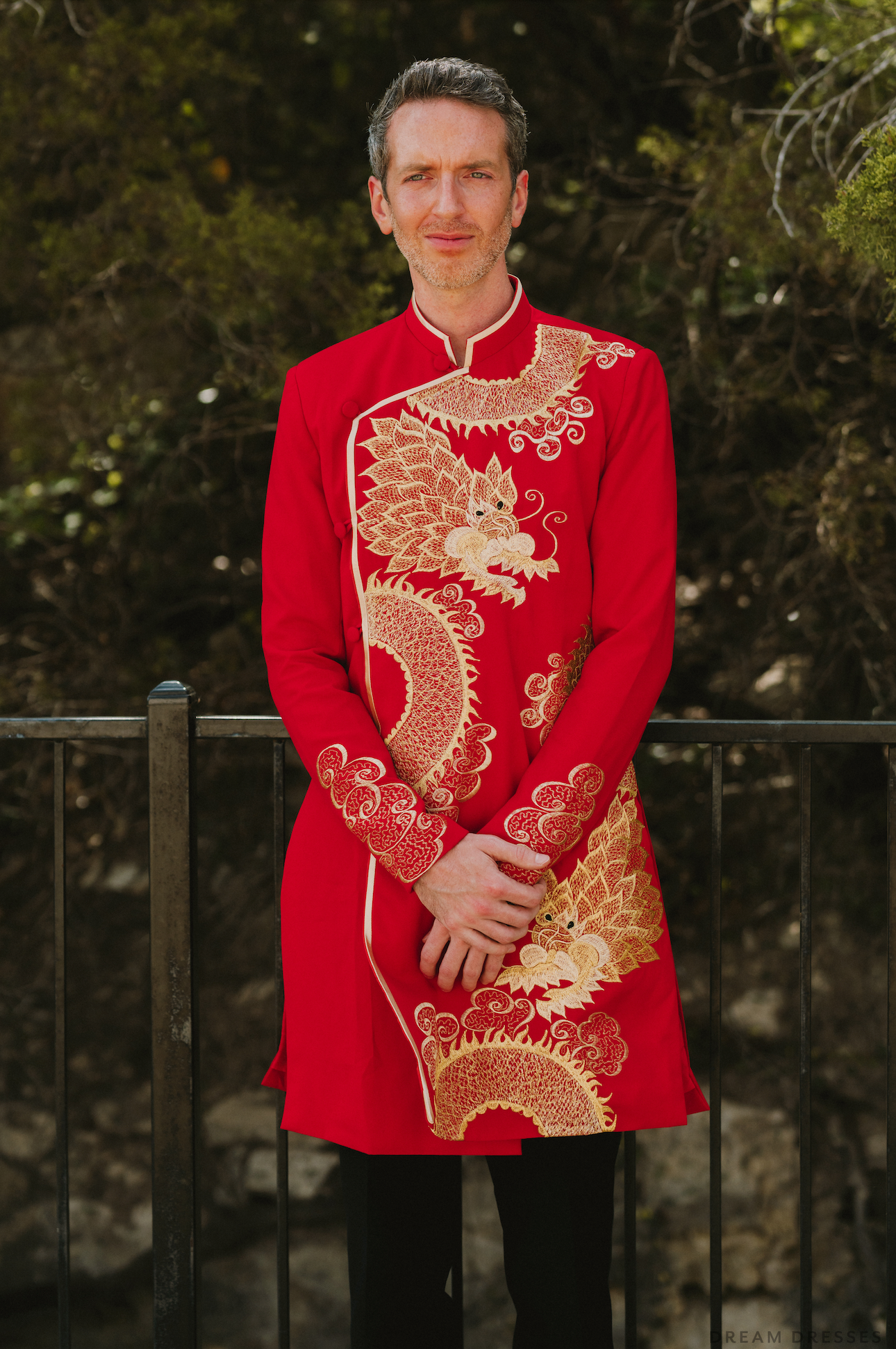 Red and Gold Groom Jacket with Dragon Embroidery| Vietnamese Groom Ao Dai  (#Ming)