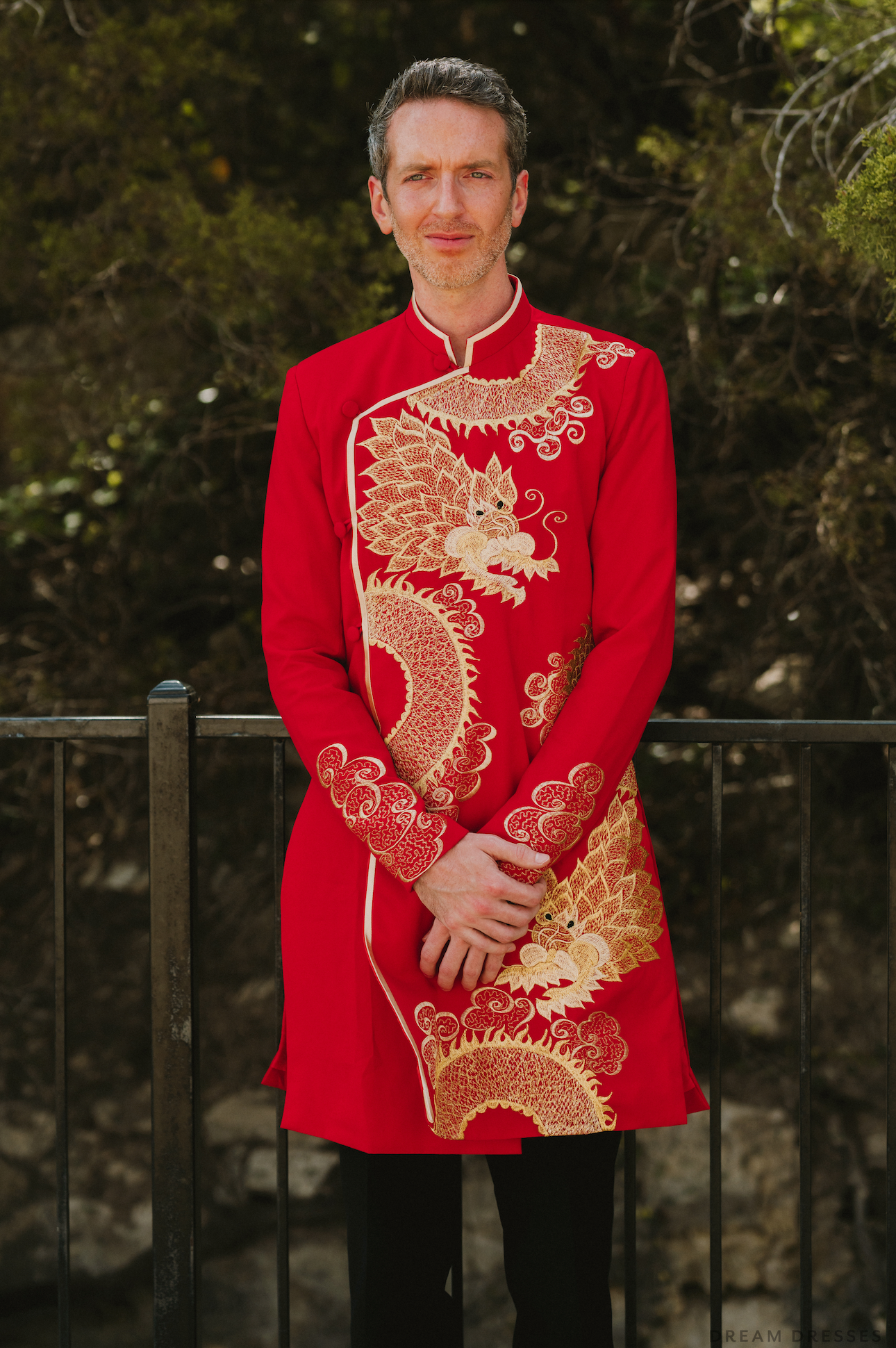 Red and Gold Groom Jacket with Dragon Embroidery| Vietnamese Groom Ao Dai  (#Ming) - Dream Dresses by P.M.N.