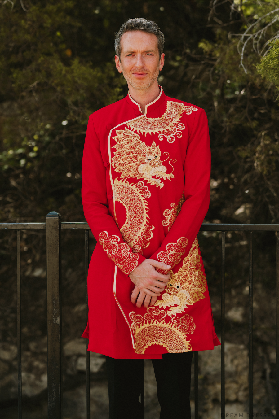 Red and Gold Groom Jacket with Dragon Embroidery| Vietnamese Groom Ao Dai  (#Ming) - Dream Dresses by P.M.N.