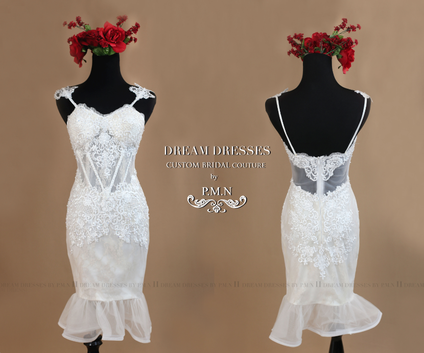 Blush Pink Ivory Short Wedding Dress (#Victoria) - Dream Dresses by P.M.N
 - 1