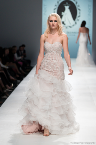 SAMPLE SALE/ Blush Pink Tiered Trumpet Wedding Dress  (#SS16103) - Dream Dresses by P.M.N
 - 1