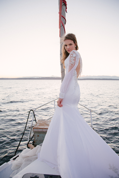 SAMPLE SALE/ Silk Wedding Dress With Deep V-Neck (#SS16100) - Dream Dresses by P.M.N
 - 2