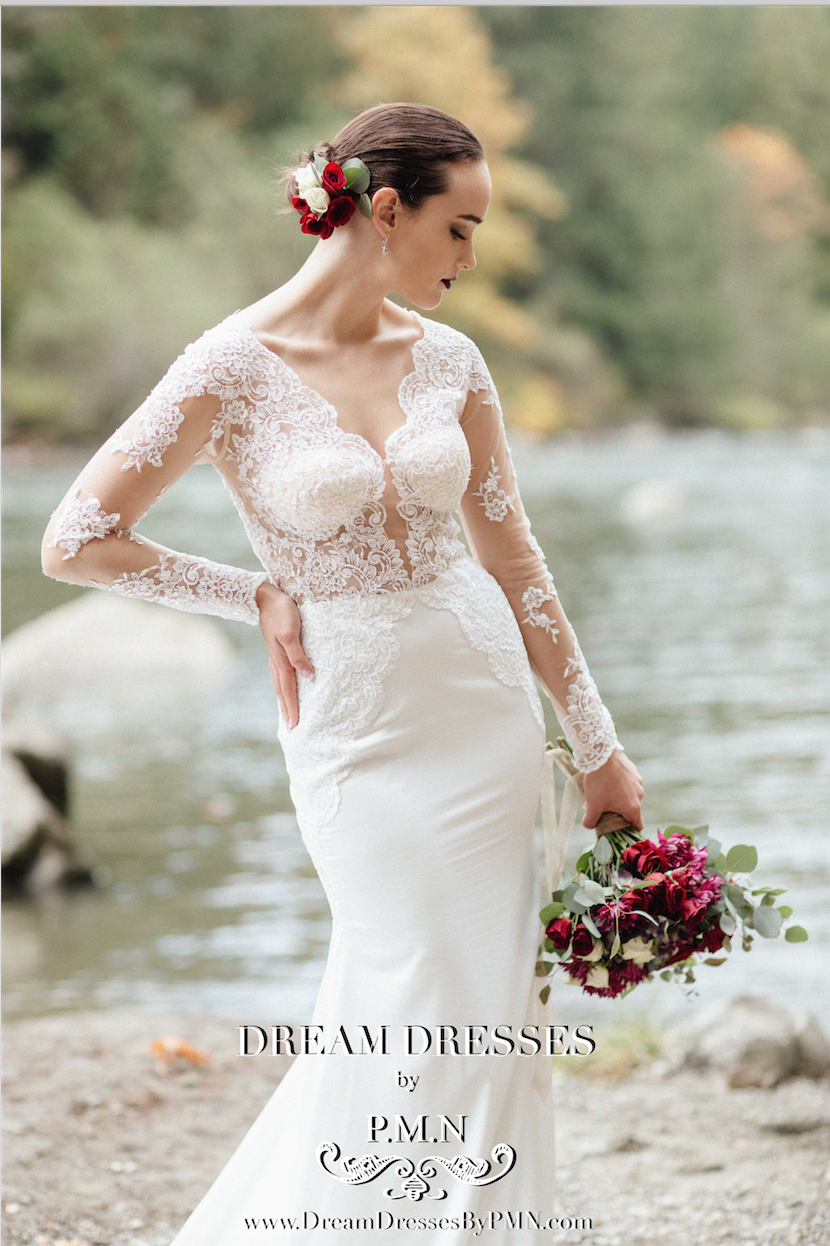 Long Sleeve Satin Wedding Dress (#SS16109) - Dream Dresses by P.M.N
 - 5