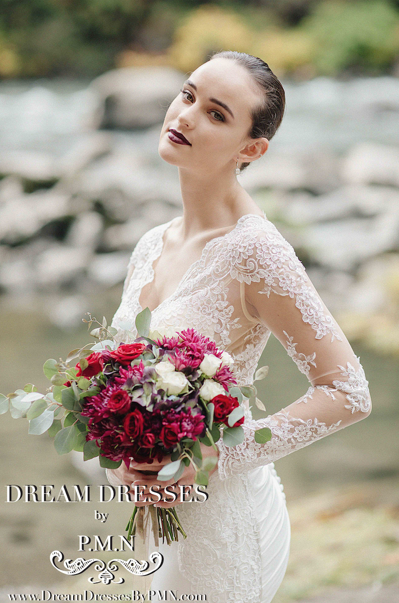 Long Sleeve Satin Wedding Dress (#SS16109) - Dream Dresses by P.M.N
 - 6