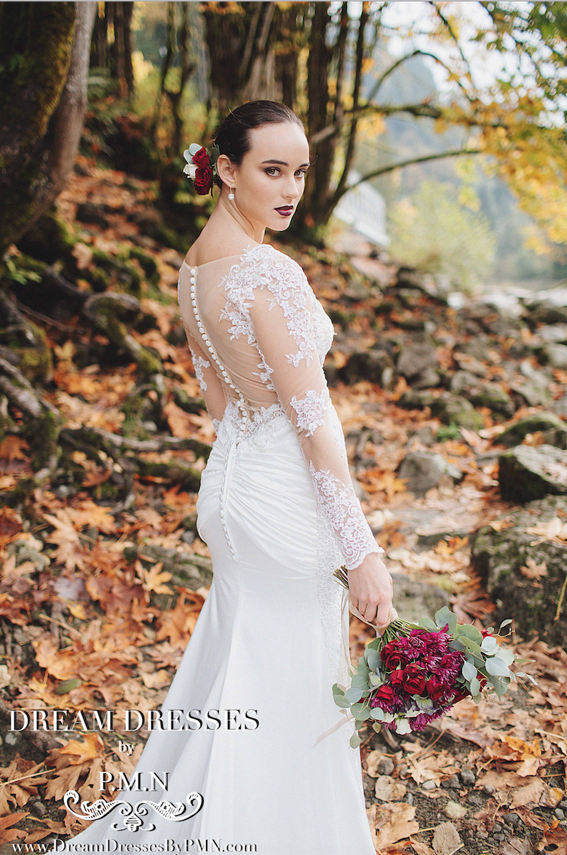 Long Sleeve Satin Wedding Dress (#SS16109) - Dream Dresses by P.M.N
 - 2