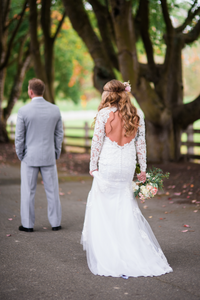 Long Sleeve Wedding Dress with Keyhole Back (# Stacie) - Dream Dresses by P.M.N
 - 4