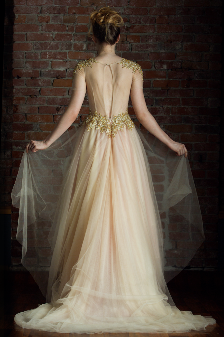 DreamDress By PMN Amber Gold Red Tea Length Wedding Dress Gown Illusion Neckline Beaded Lace Appliqu Cap Sleeves Chapel Train | Size: Custom DreamDress By PMN Amber Gold Red Tea Length Wedding Dress Gown Illusion Neckline Beaded Lace Appliqu Cap Sleeves Chapel Train | Size: Custom