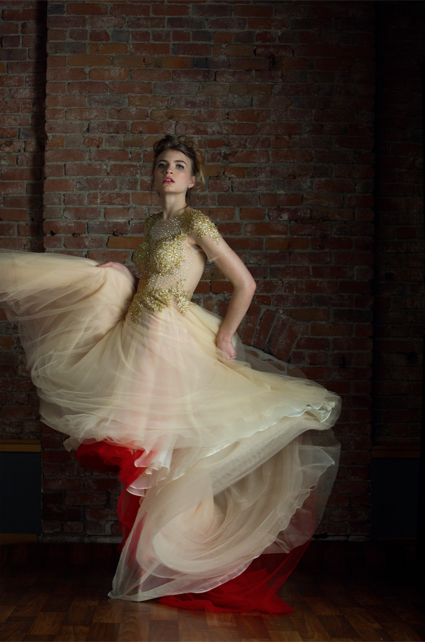 DreamDress By PMN Amber Gold Red Tea Length Wedding Dress Gown Illusion Neckline Beaded Lace Appliqué Cap Sleeves Chapel Train